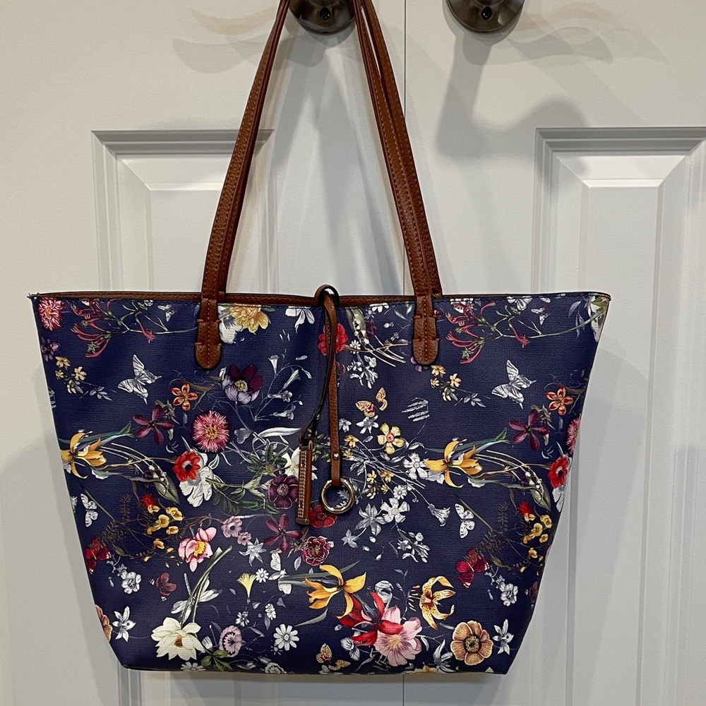 Imoshon Floral Tote Bag with Brown Straps and matching purse
